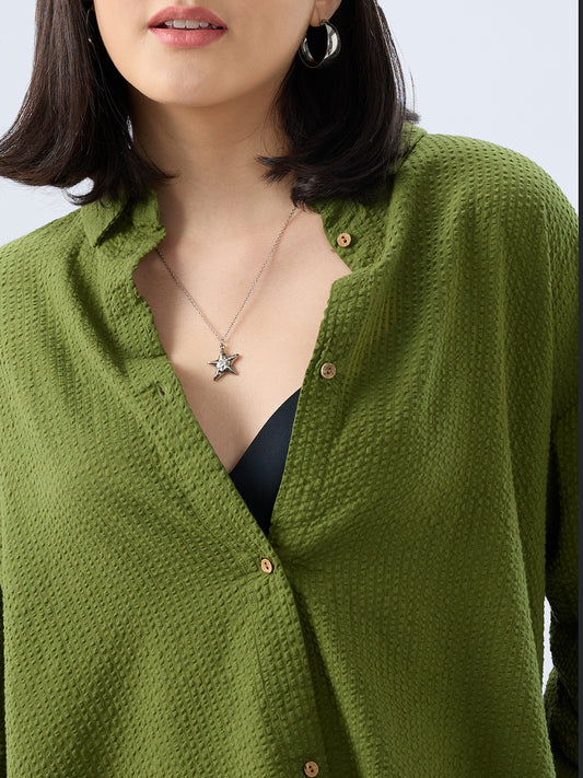 Olive Seersucker Oversized Shirt