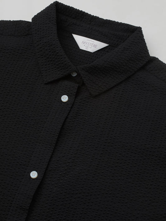 Classic Black Seersucker Oversized Shirt