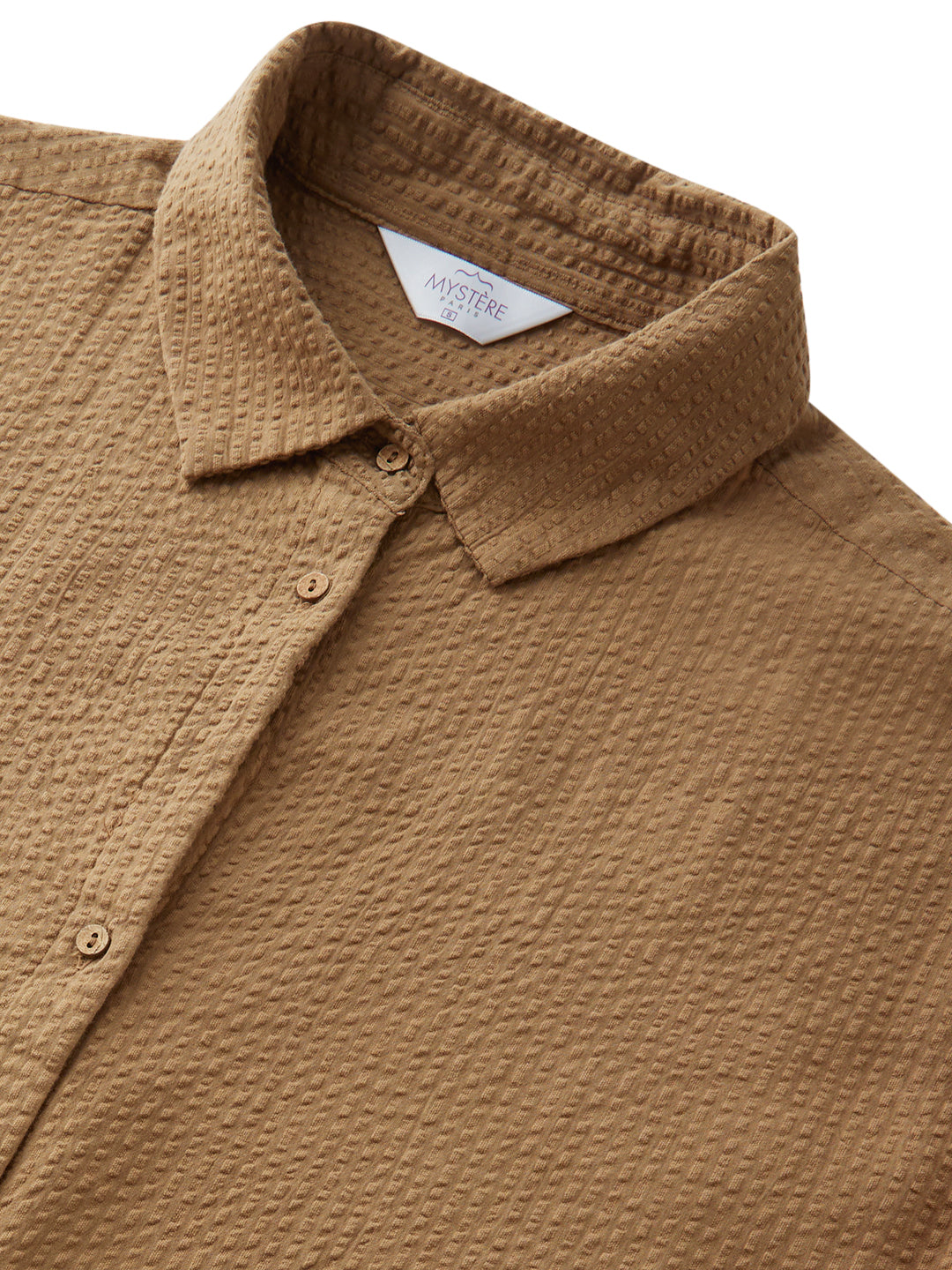 Tan Beige Seersucker Oversized Shirt