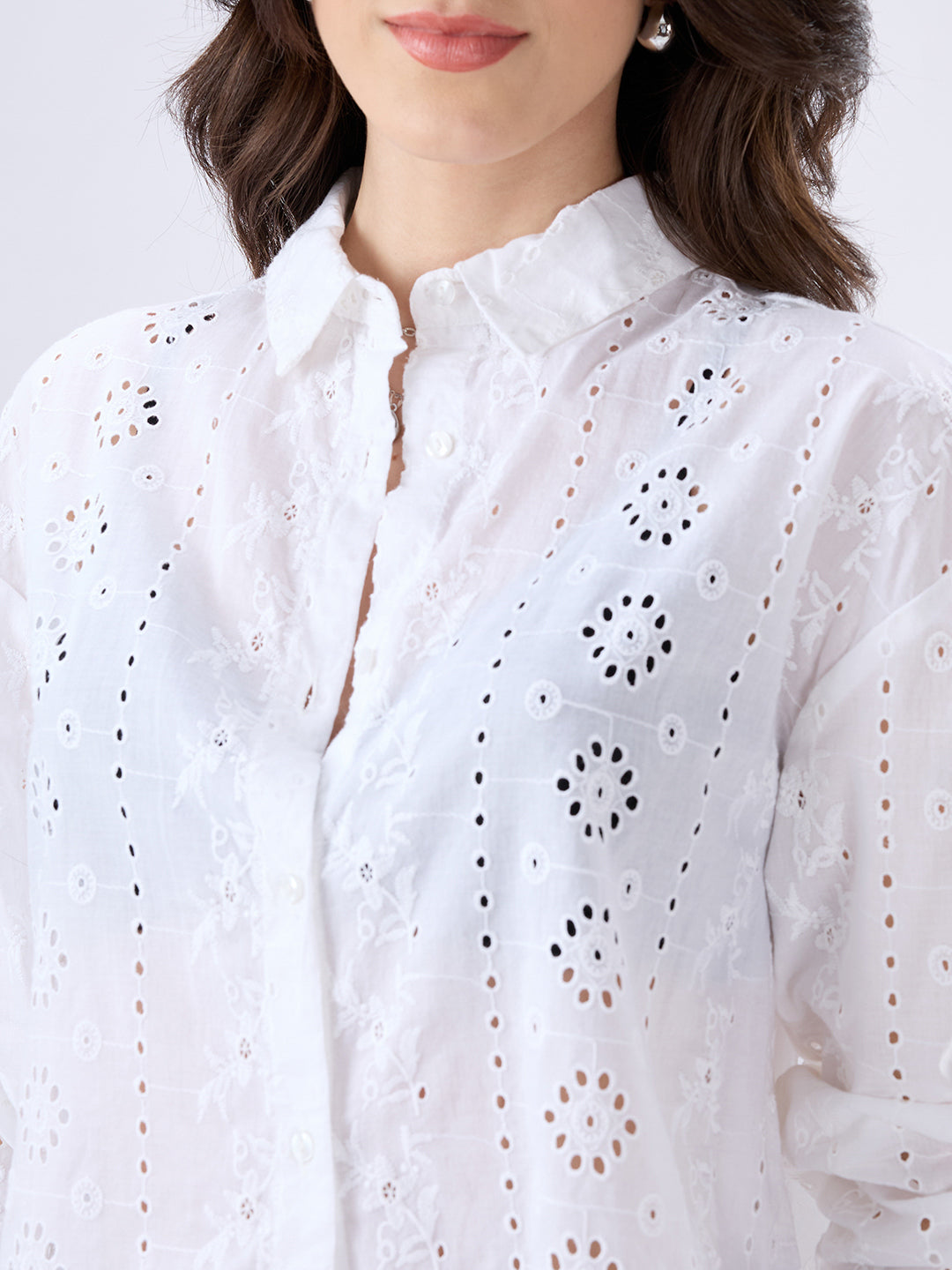 White Schiffli Oversized Shirt