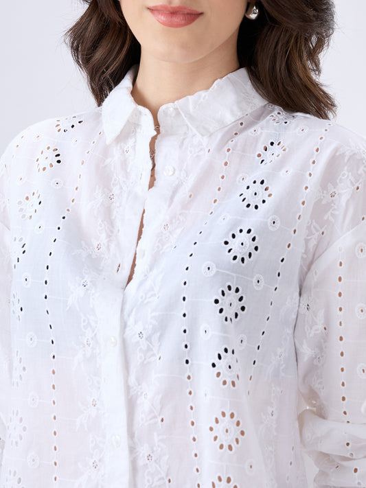 White Schiffli Oversized Shirt