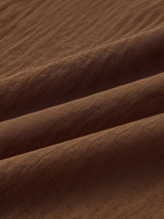Mocha Brown Crinkled Straight Fit Trousers