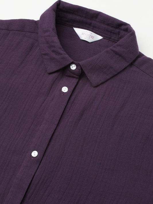 Kalamata Purple Textured Double Cloth Oversized Shirt