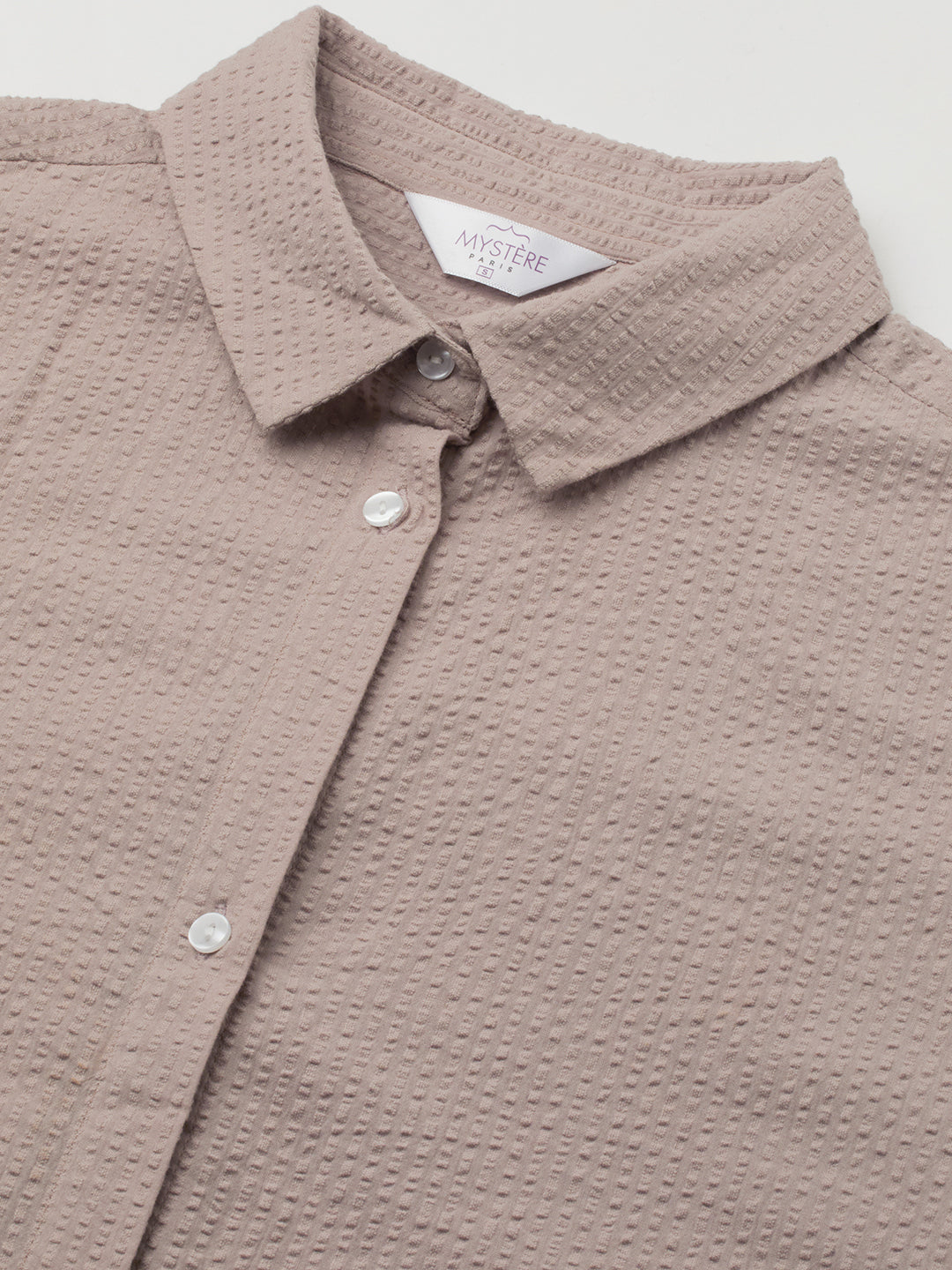 Light Taupe Brown Seersucker Oversized Shirt