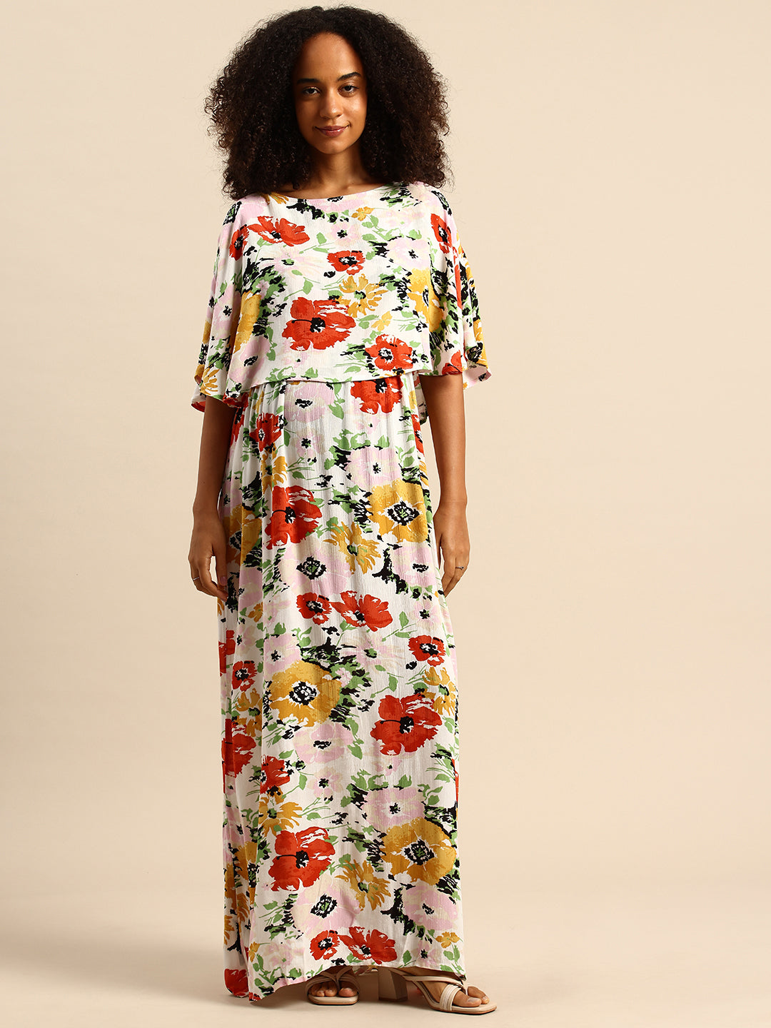 Artistic Multicolor Floral Printed Crepe Maternity Dress