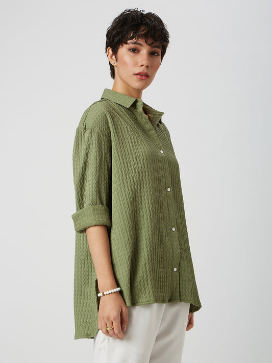 Fern Green Textured Oversized Shirt