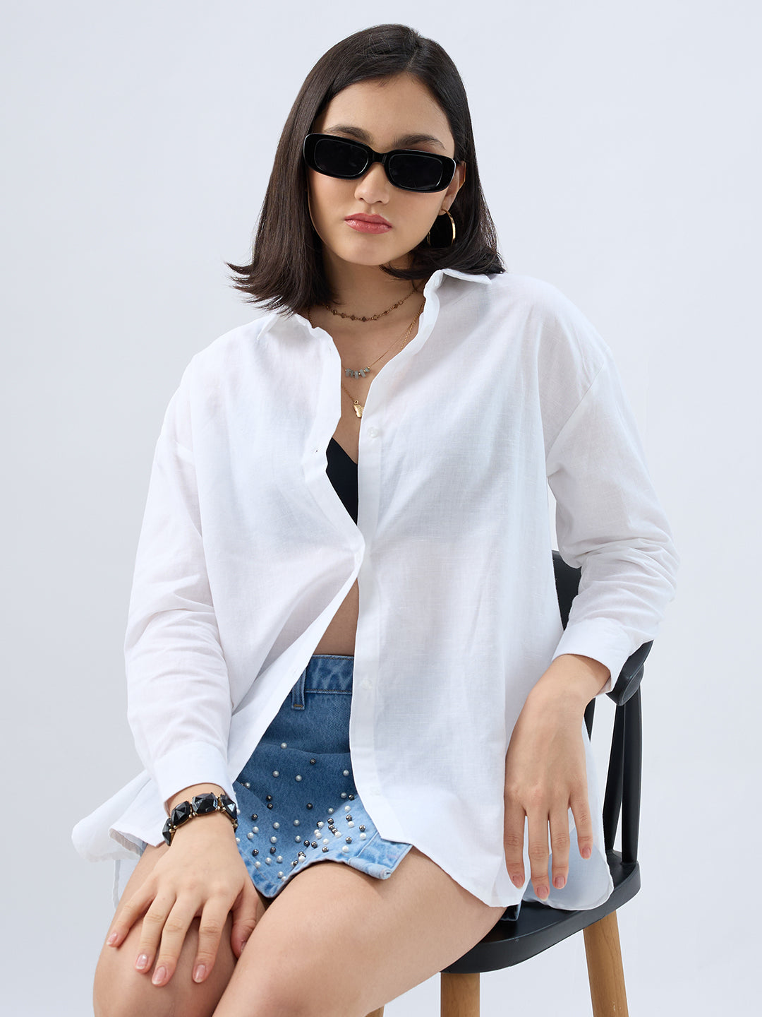 Peral White Linen Oversized Shirt