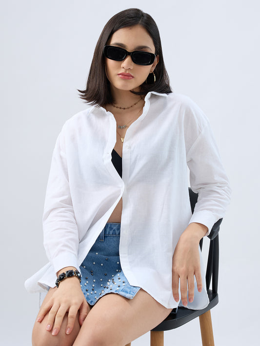 Peral White Linen Oversized Shirt