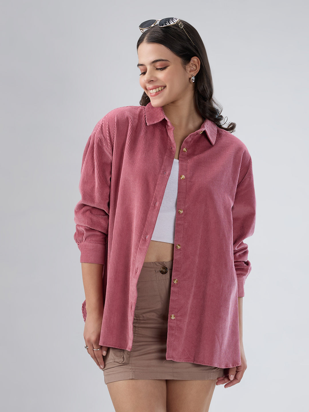 Froly Pink Corduroy Oversized Shirt