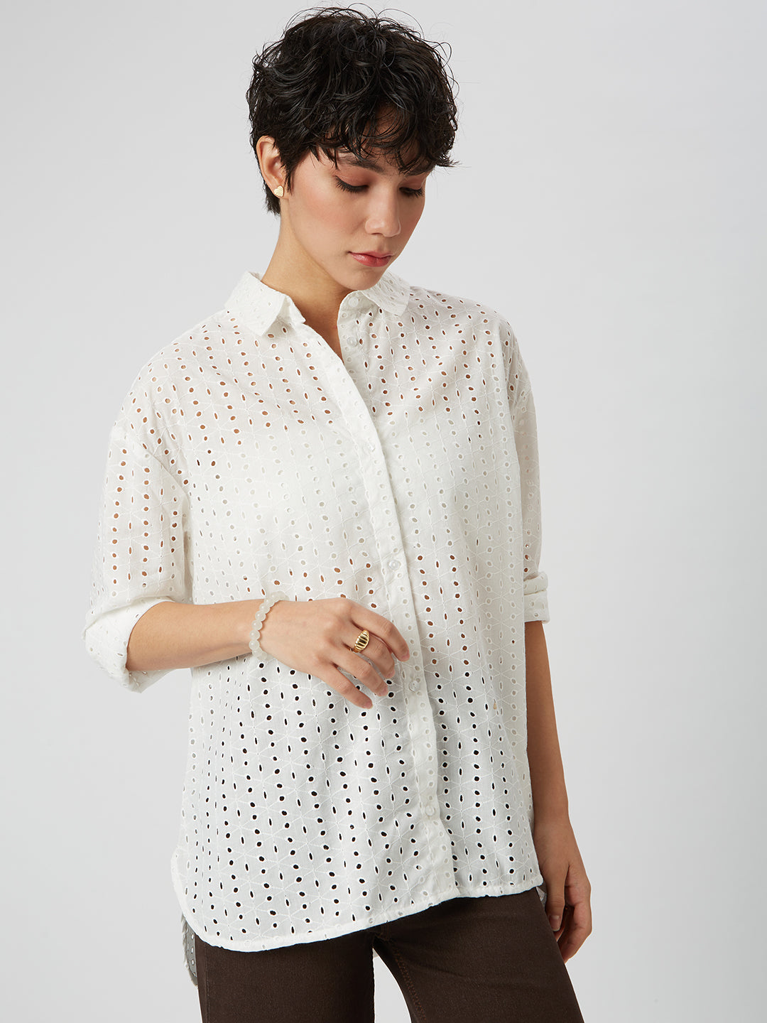 Snow White Schiffli Oversized Shirt