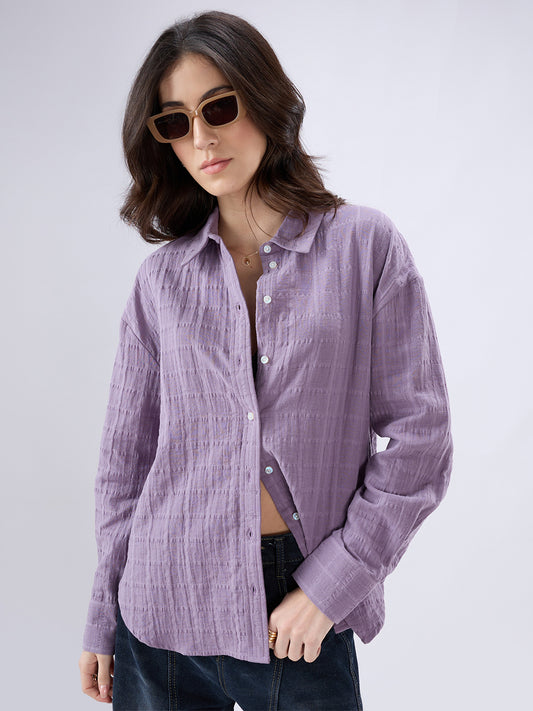 Lavender Seersucker Checked Doublecloth Oversized Shirt