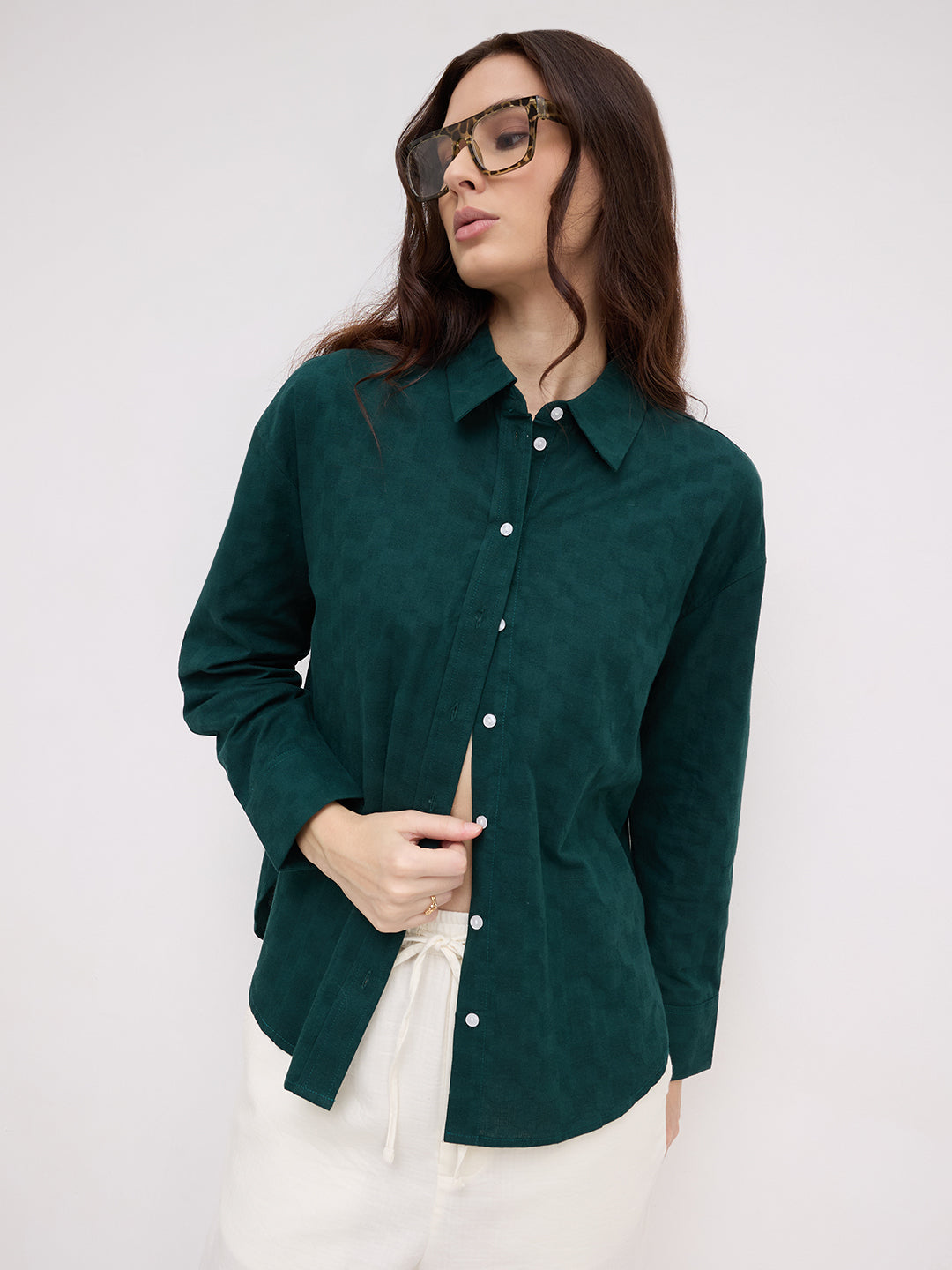 Sacramento Green Box Textured Oversized Shirt