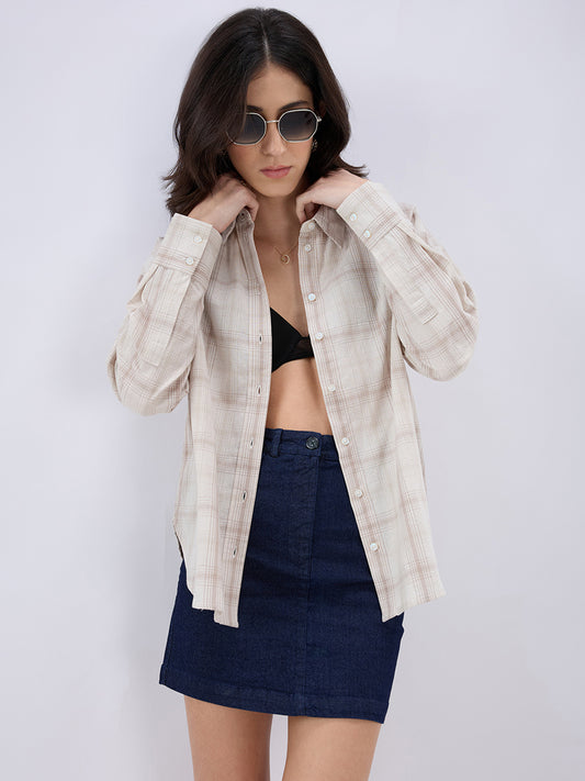 Grey Tartan Checked Jacquard Oversized Shirt