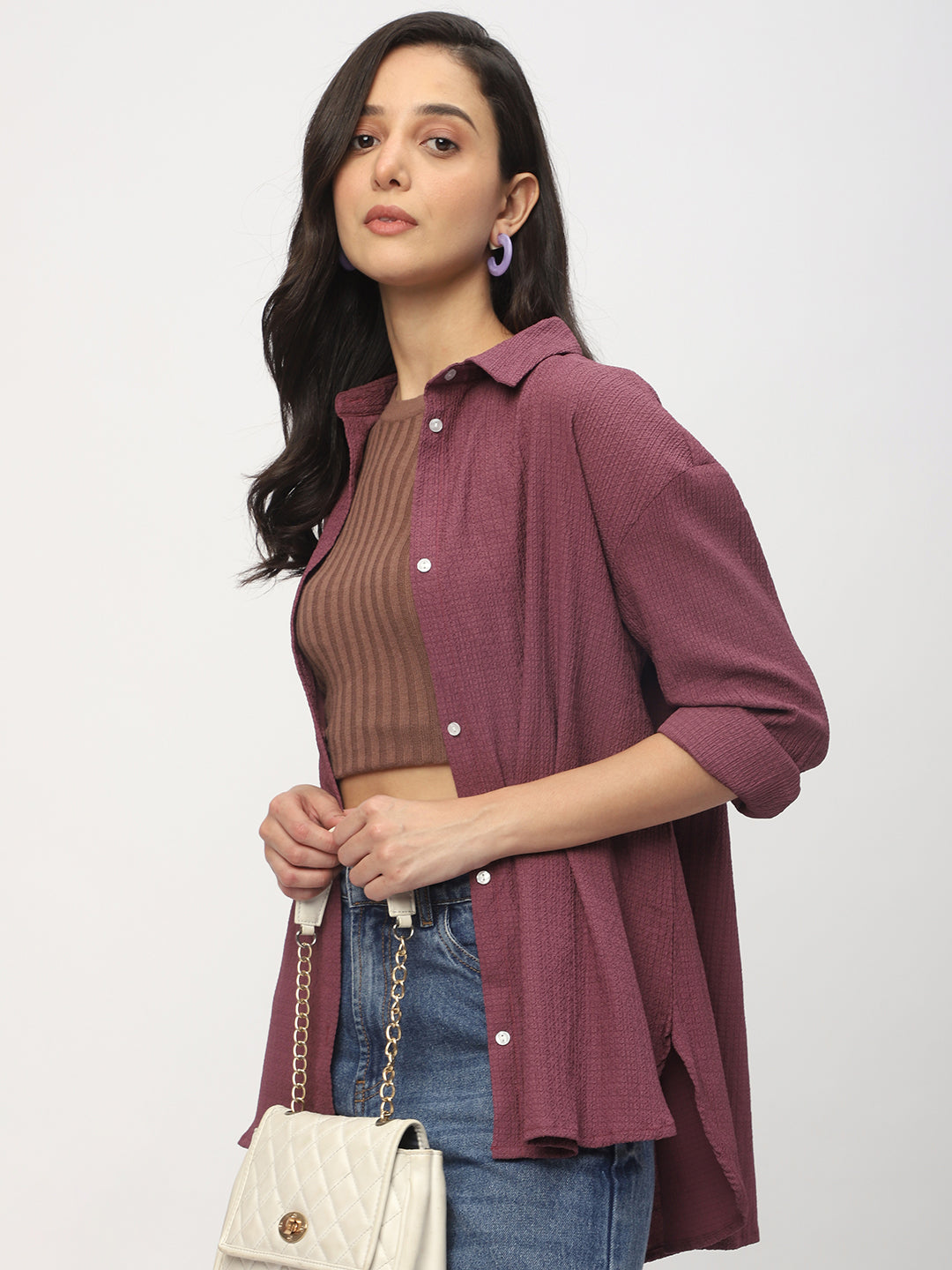 Rouge Pink Textured Oversized Shirt
