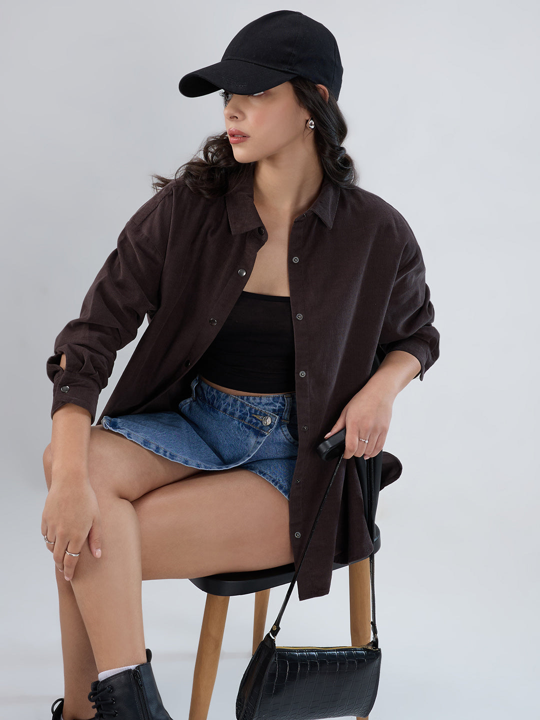 Dark Grey Corduroy Oversized Shirt