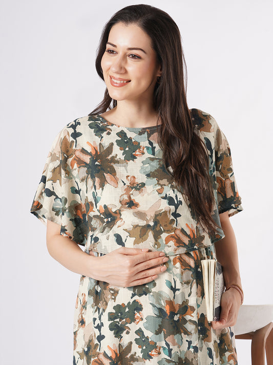 Multicolor Abstract Printed Comfy Maternity Dress