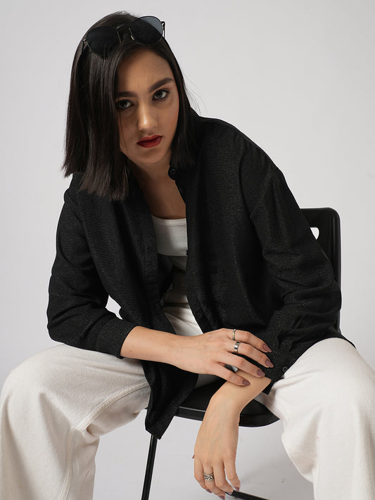 Black Stardust Shimmer Oversized Shirt