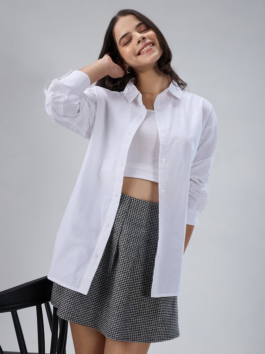 White & Lilac Pin Striped Seersucker Oversized Shirt