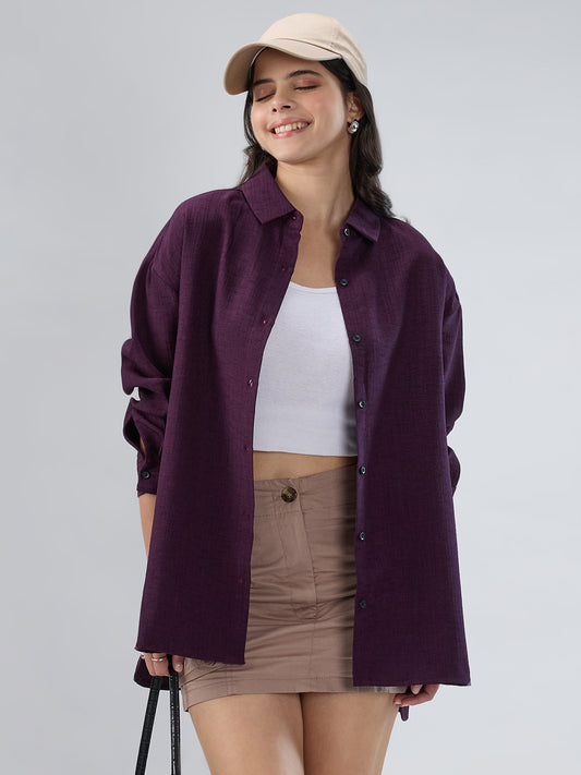 Wine Slub Textured Oversized Shirt
