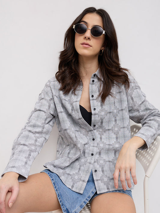 White & Black Gridlock Smokey Plaid Oversized Shirt