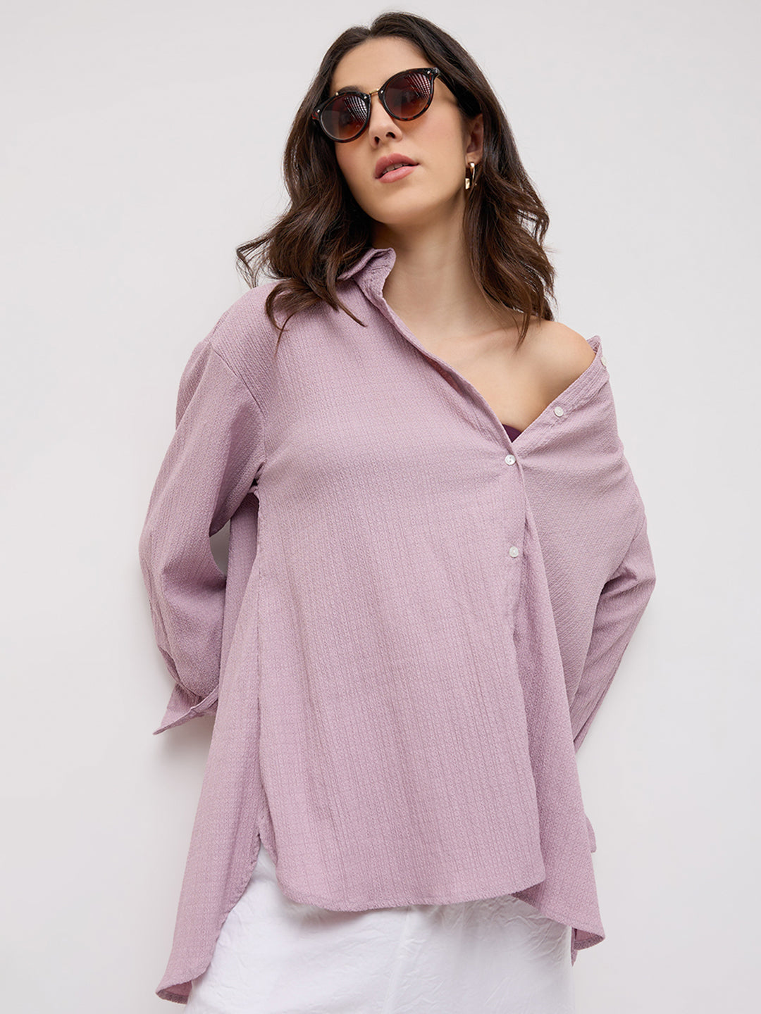 Lilac Textured Crinkled Oversized Shirt