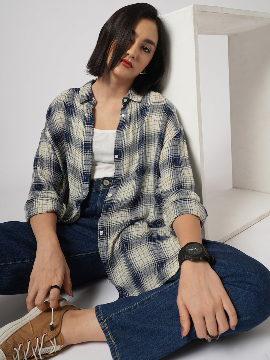 Multicolor Tiny Checkered Oversized Shirt