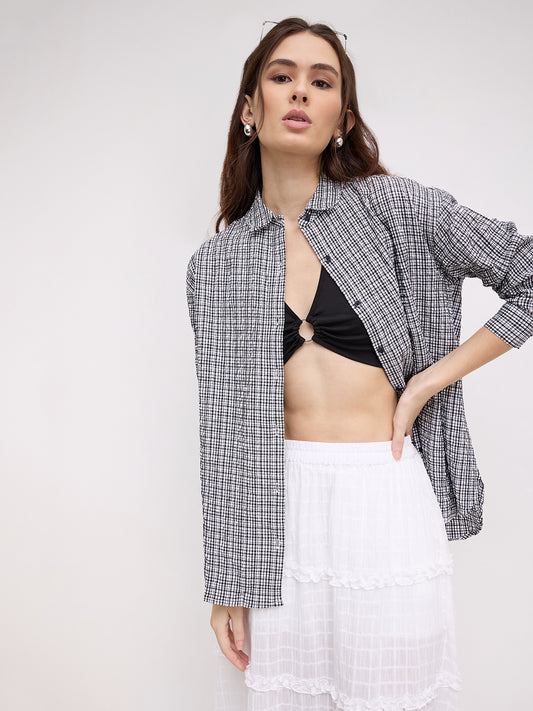Black & White Tiny Checkered Seersucker Oversized Shirt