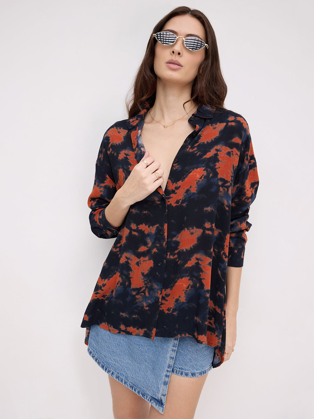 Black & Tangerine Tie- Dye Oversized Crepe Shirt