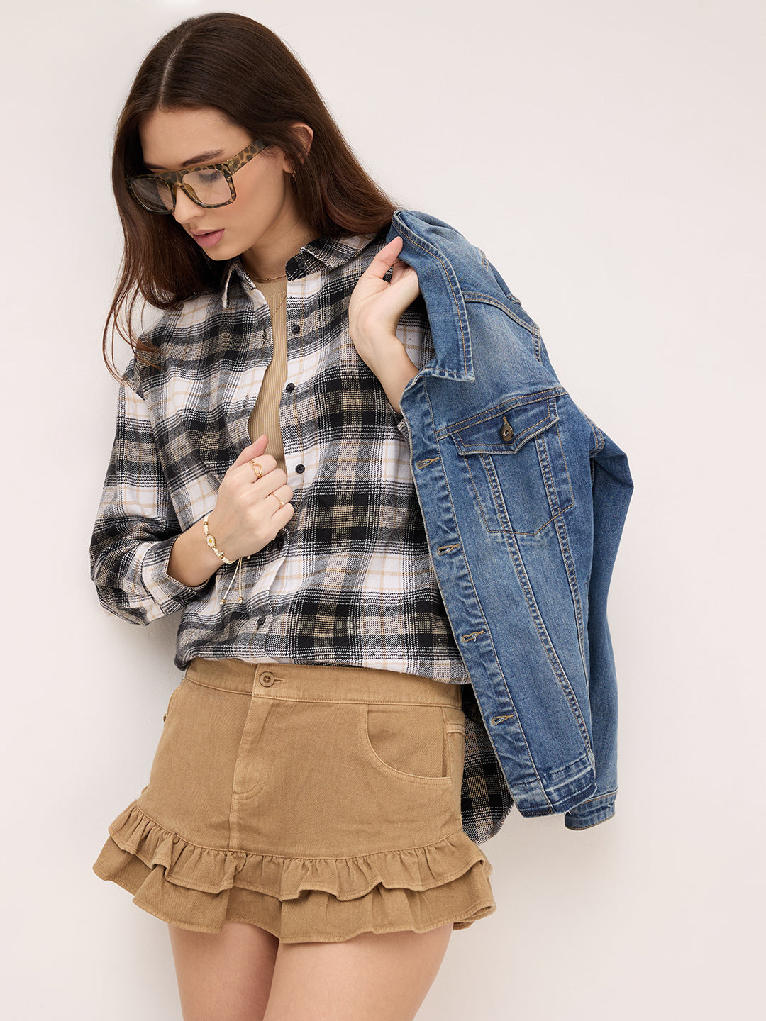 Multicolor Checked Oversized Flannel Shirt