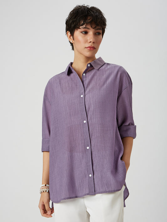 Glittery Heather Purple Crinkled Oversized Shirt
