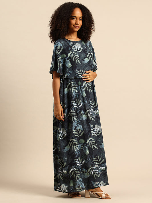 Multicolor Tropical Printed Maternity Dress