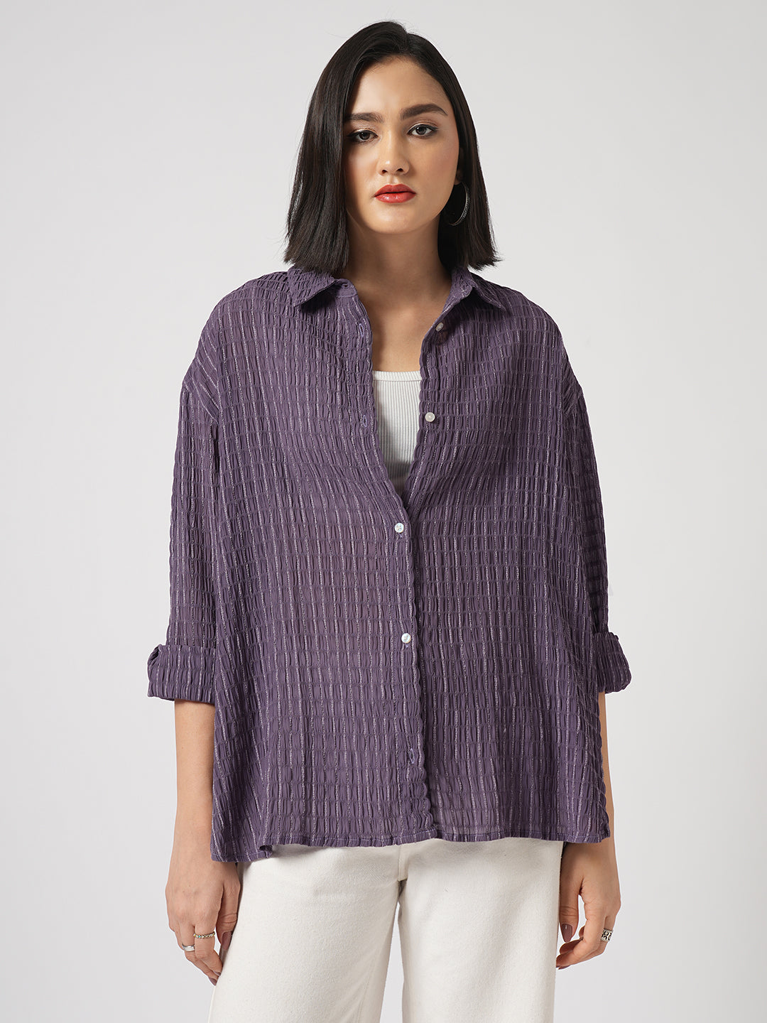 Old Lavendar Matrix Checks Oversized Shirt