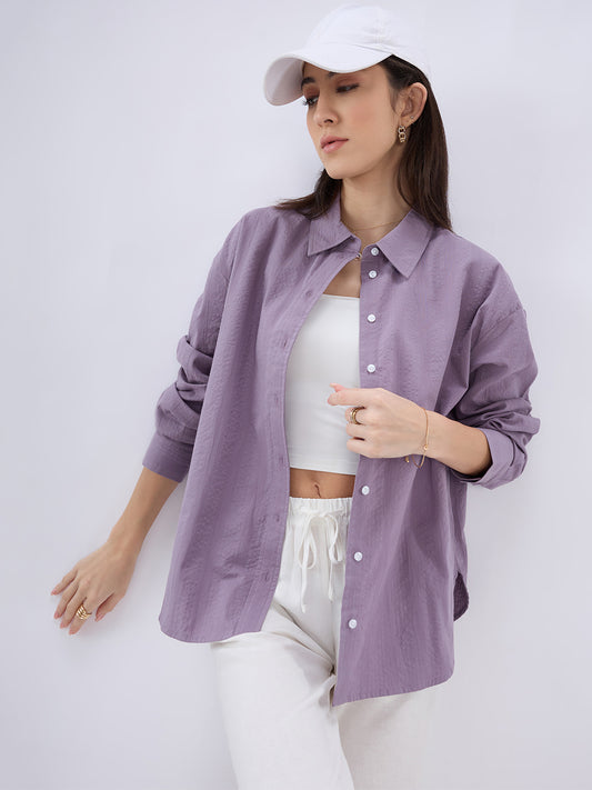 Lavender Seersucker Textured Oversized Shirt