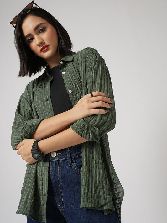 Moss Green Matrix Checks Oversized Shirt