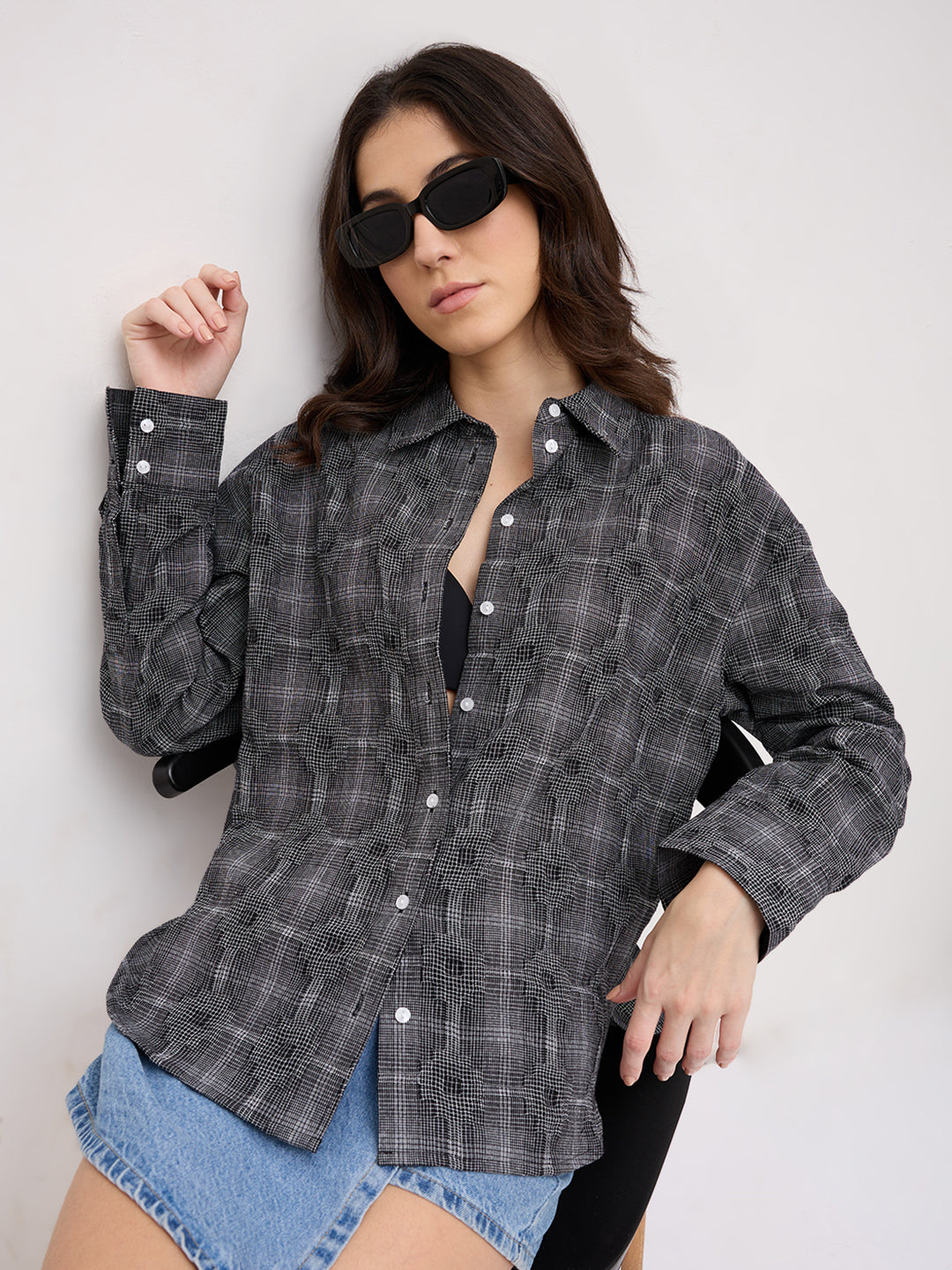 Black & White Gridlock Smokey Plaid Oversized Shirt