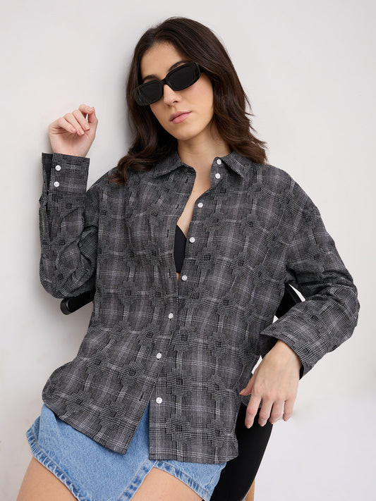 Black & White Gridlock Smokey Plaid Oversized Shirt