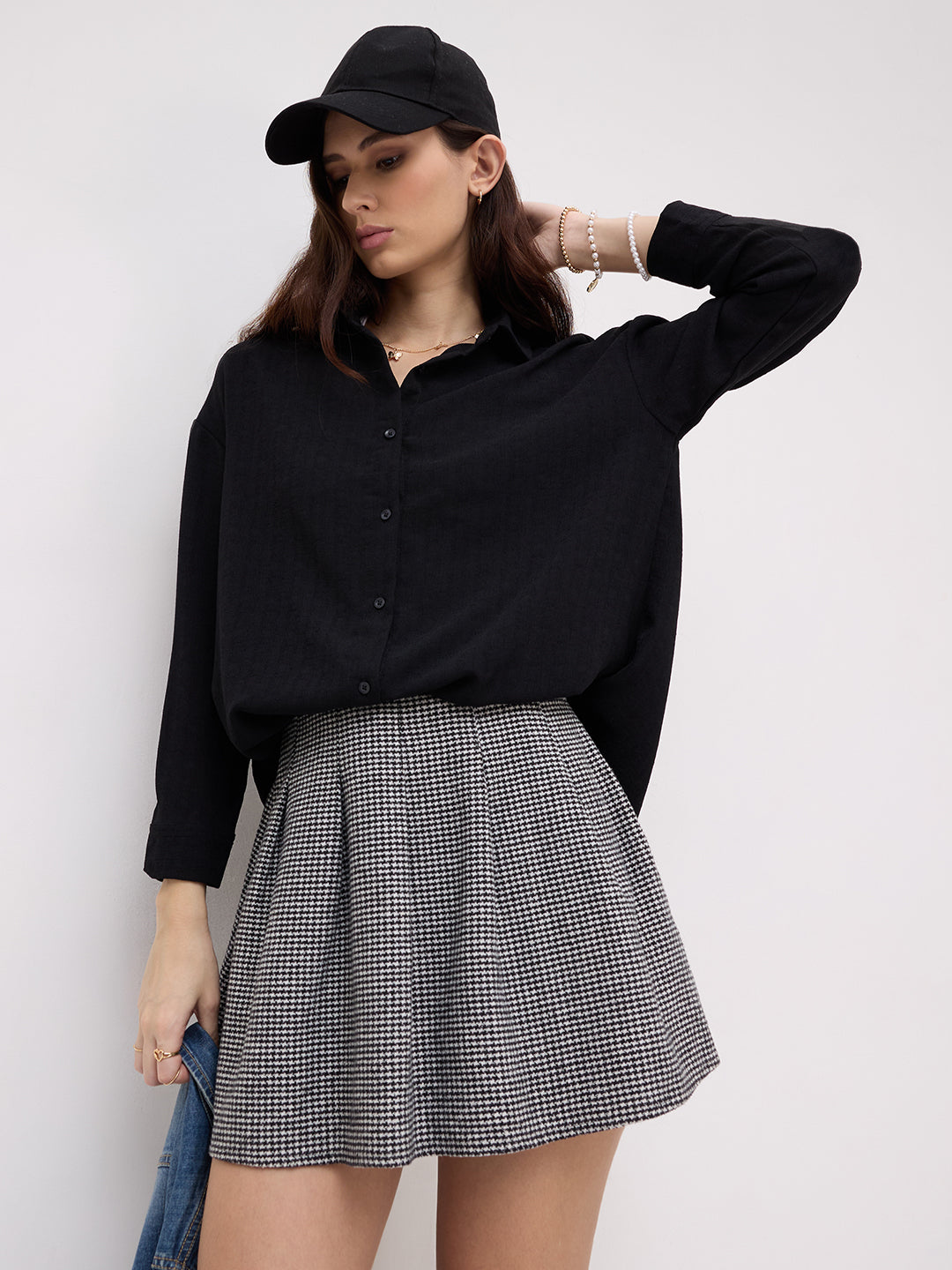 Classy Black Textured Oversized Shirt