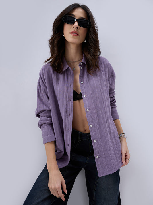Lavender Seersucker Striped Doublecloth Oversized Shirt