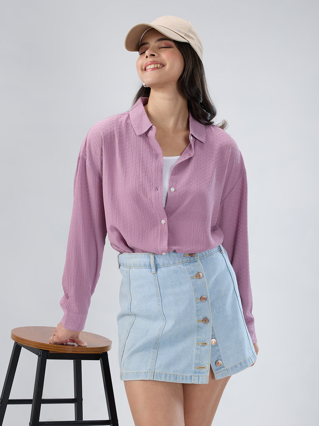 Lilac Crinkle Textured Oversized Shirt