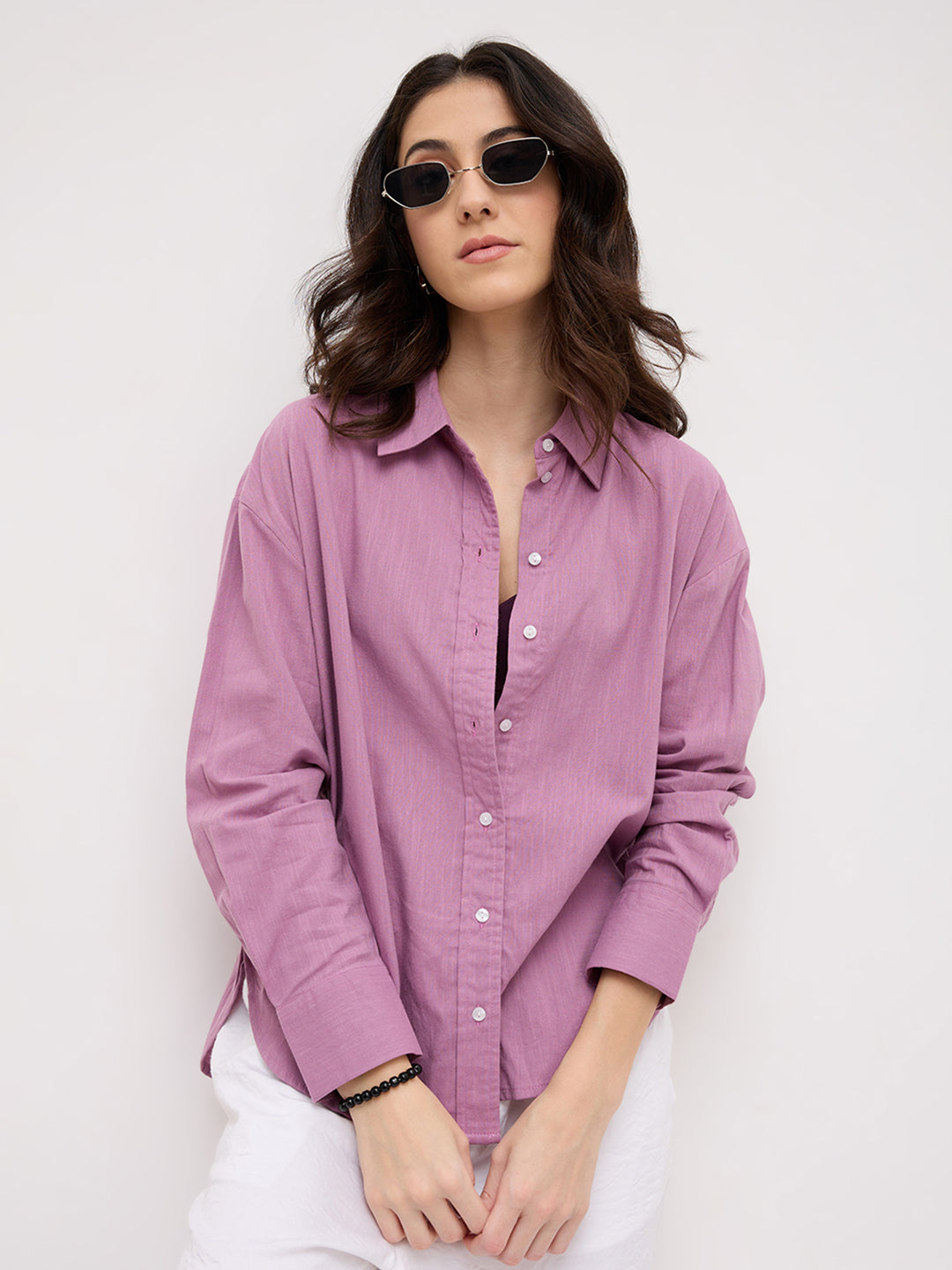 Soft Lavender Mist Casual Oversized Shirt