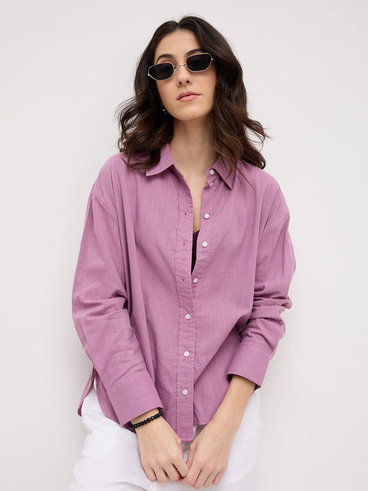 Soft Lavender Mist Casual Oversized Shirt