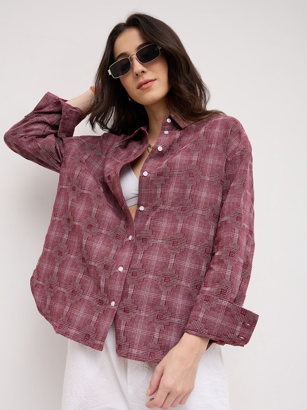 Classic Maroon Gridlock Smokey Plaid Oversized Shirt