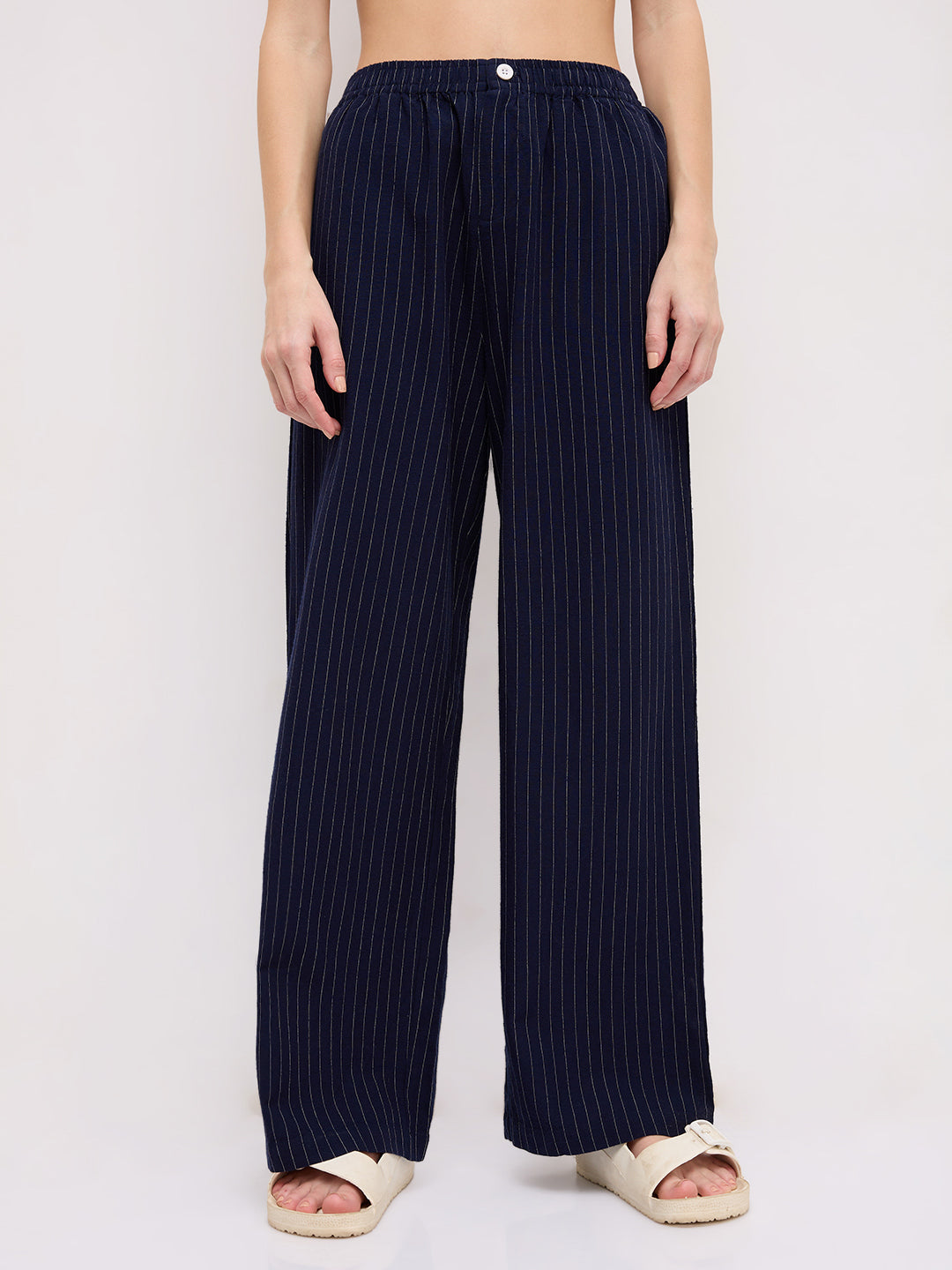 Deep Navy Pin Stripe Wide Leg Trousers
