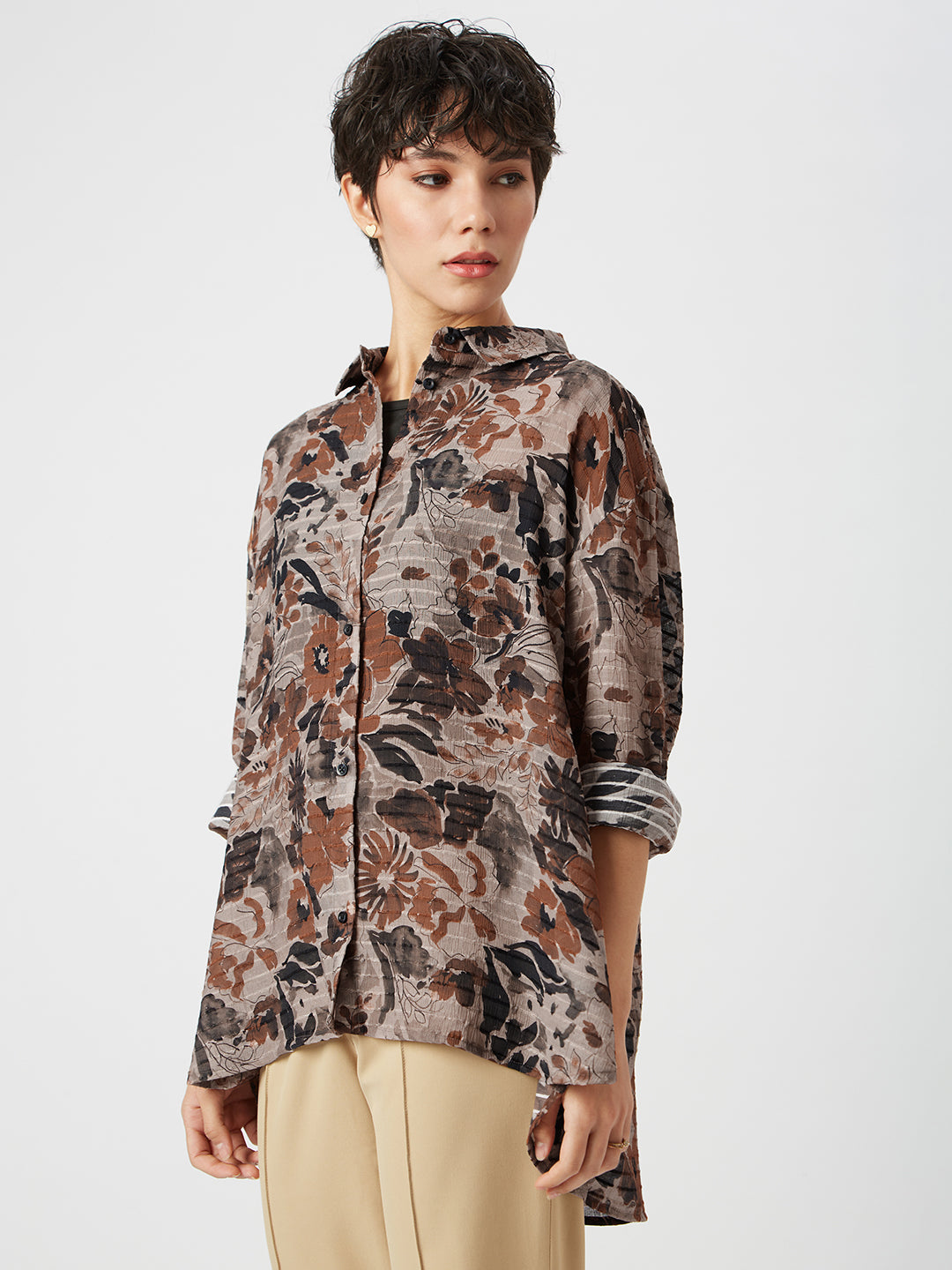 Multicolor Floral Printed Oversized Shirt
