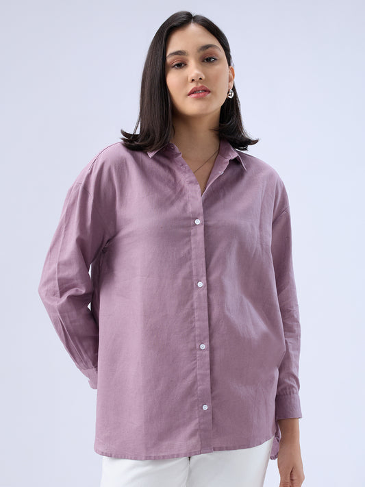 Heather Purple Solid Linen Oversized Shirt