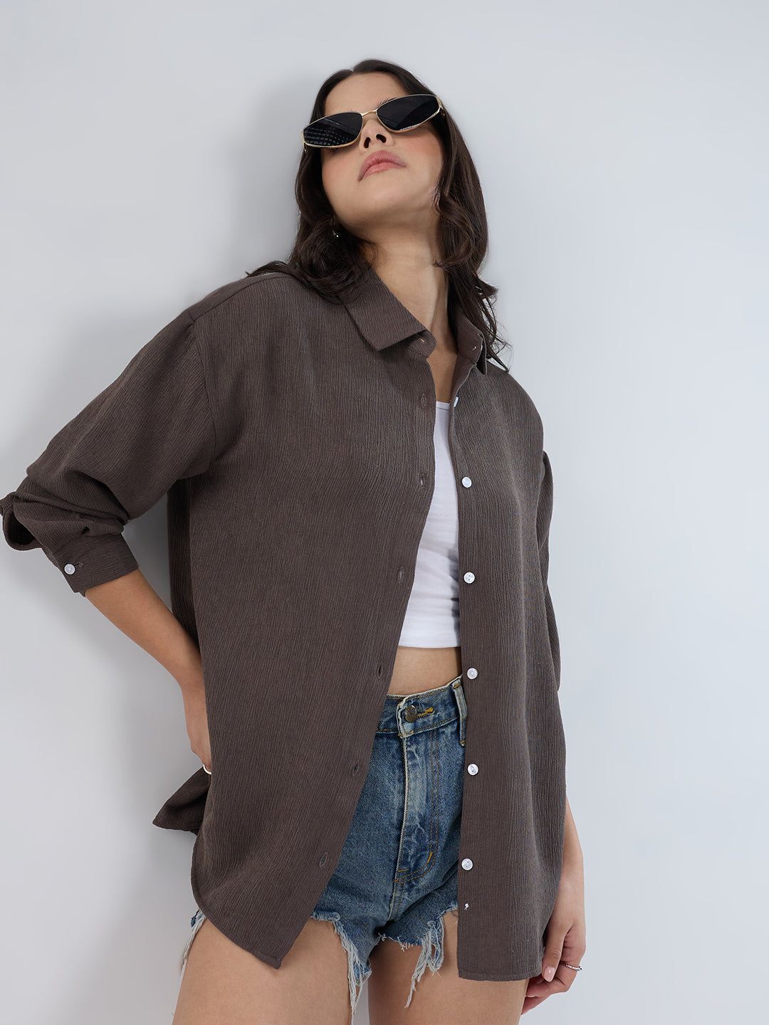Ash Grey Crinkled Crepe Shirt