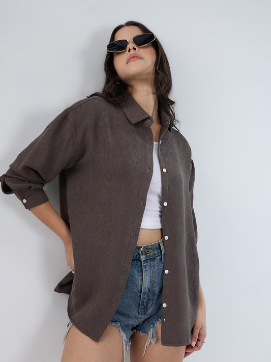 Ash Grey Crinkled Crepe Shirt