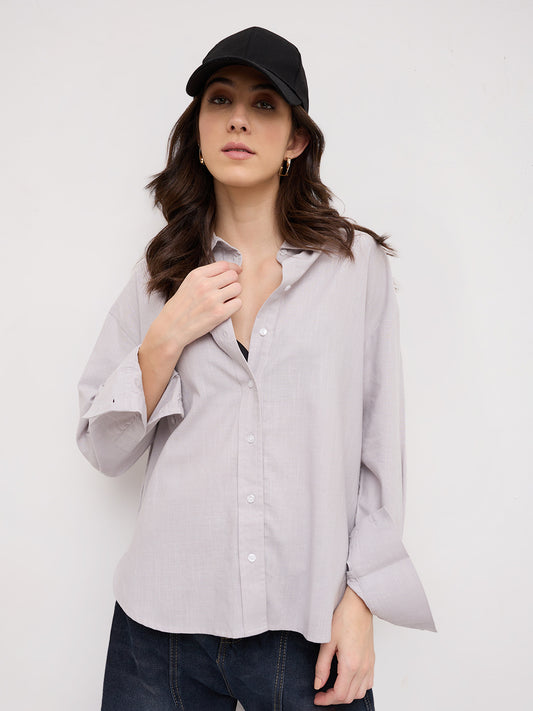 Ash Grey Sheer Textured Oversized Shirt