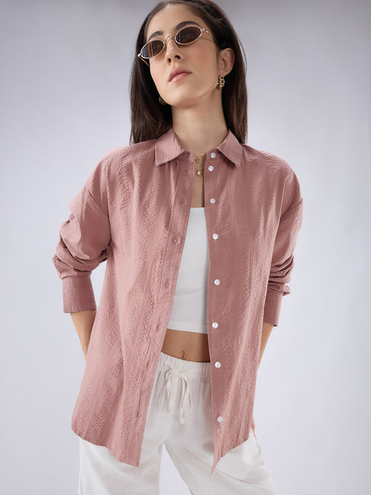 Rouge Pink Seersucker Oversized Shirt