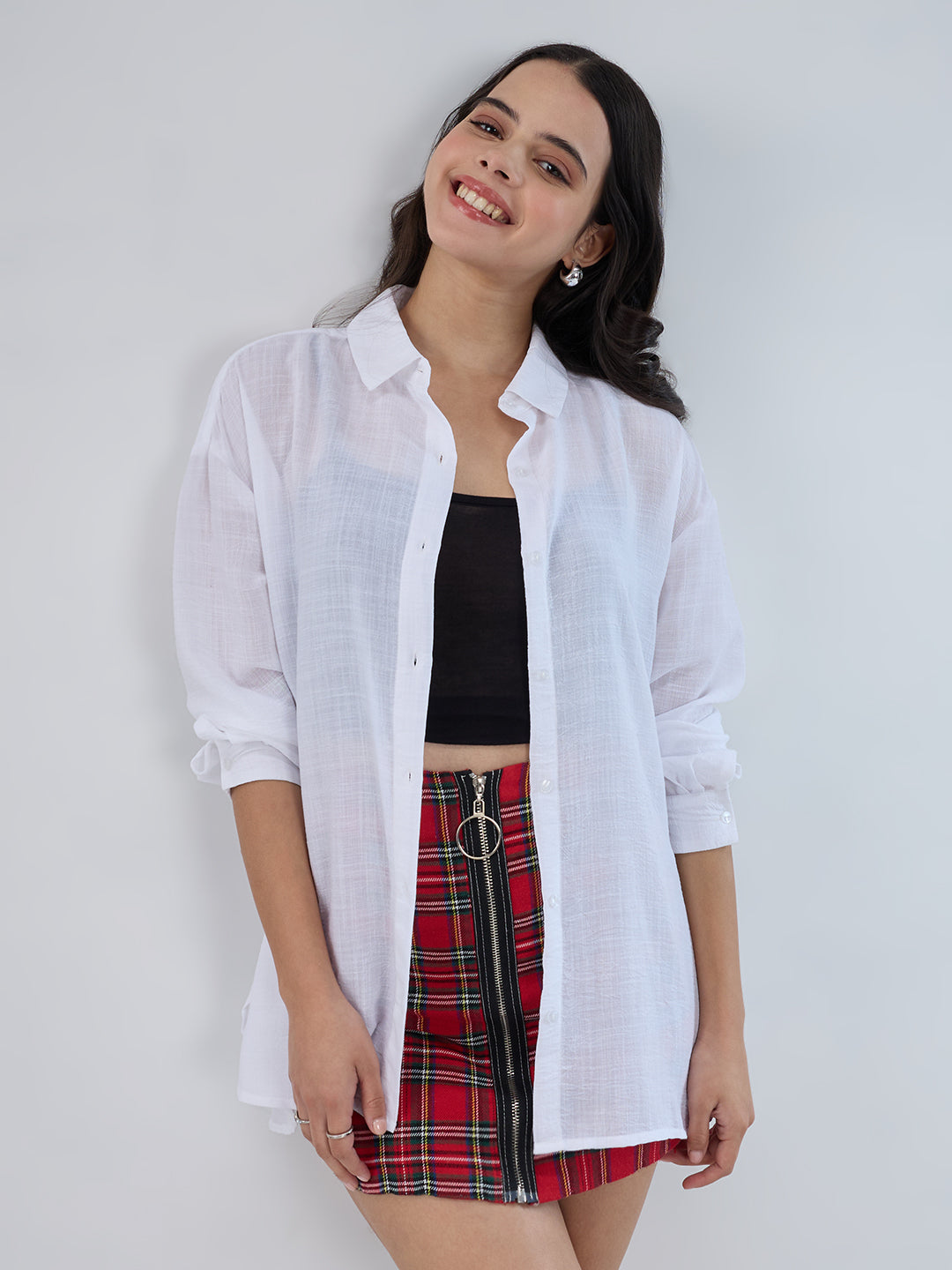 Pearl White Crinkled Oversized Shirt